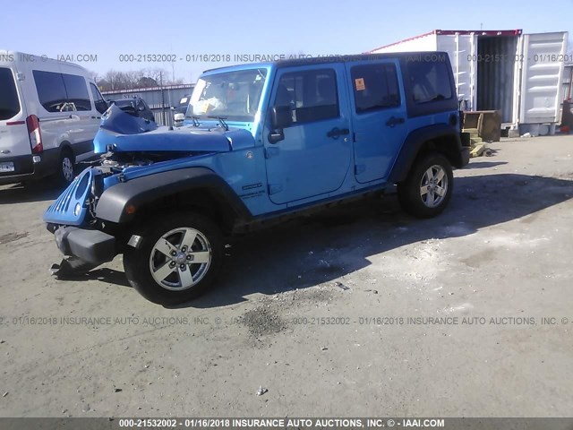 1C4BJWDG2FL635678 - 2015 JEEP WRANGLER UNLIMITE SPORT BLUE photo 2