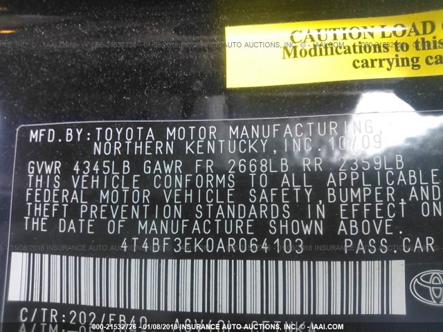 4T4BF3EK0AR064103 - 2010 TOYOTA CAMRY SE/LE/XLE 黑色 照片 9