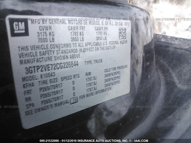 3GTP2VE72CG226844 - 2012 GMC SIERRA K1500 SLE BLACK photo 9