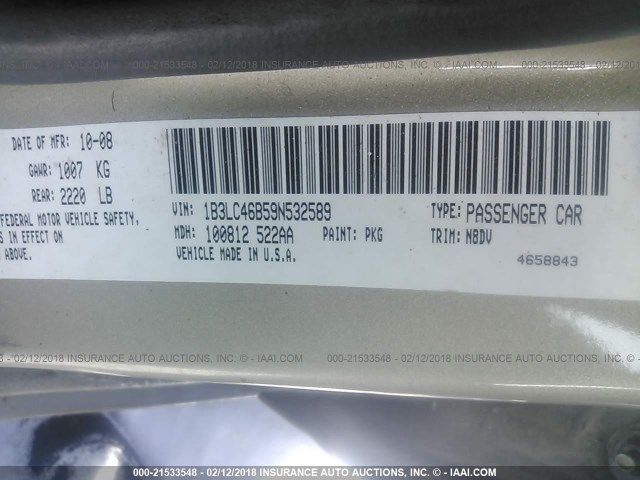 1B3LC46B59N532589 - 2009 DODGE AVENGER SE/SXT GOLD photo 9