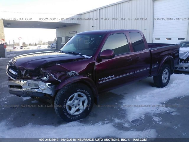 5TBBT48141S164718 - 2001 TOYOTA TUNDRA ACCESS CAB LIMITED RED photo 2
