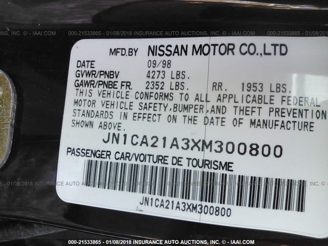 JN1CA21A3XM300800 - 1999 NISSAN MAXIMA GLE/GXE/SE MAROON photo 9