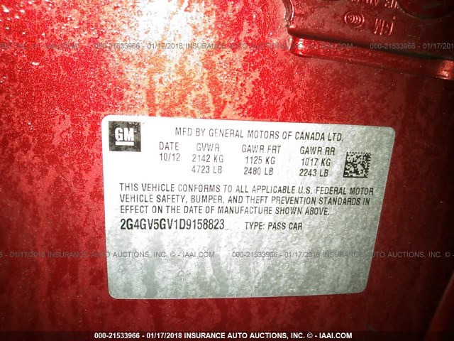 2G4GV5GV1D9158823 - 2013 BUICK REGAL GS 红色 照片 9