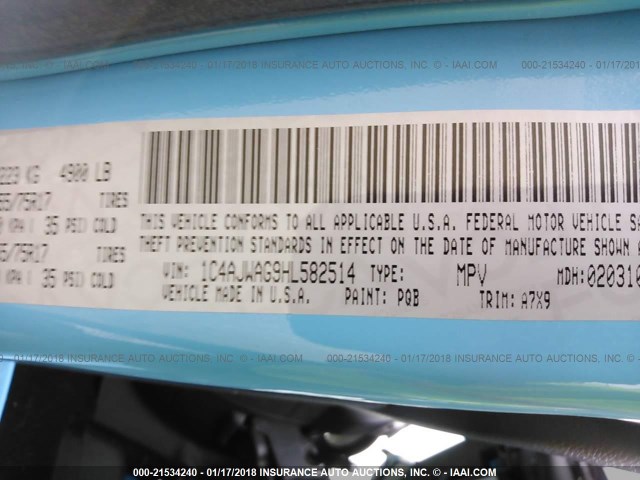 1C4AJWAG9HL582514 - 2017 JEEP WRANGLER SPORT أزرق صورة 9