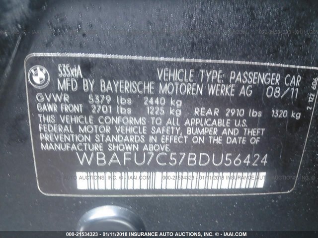 WBAFU7C57BDU56424 - 2011 BMW 535 XI Коричневый фото 9