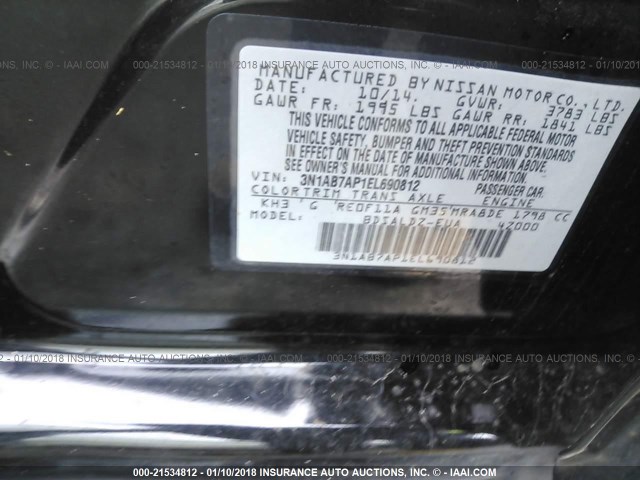 3N1AB7AP1EL690812 - 2014 NISSAN SENTRA S/SV/SR/SL BLACK photo 9