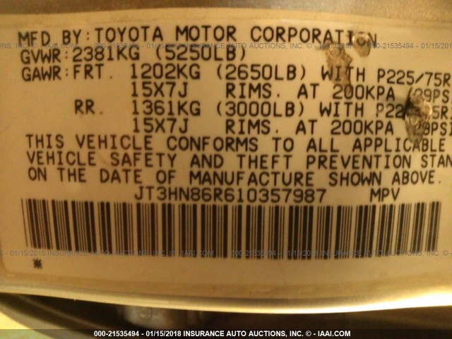 JT3HN86R610357987 - 2001 TOYOTA 4RUNNER SR5 GOLD photo 9