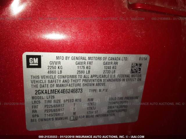 2GKALMEK4E6246873 - 2014 GMC TERRAIN SLE RED photo 9