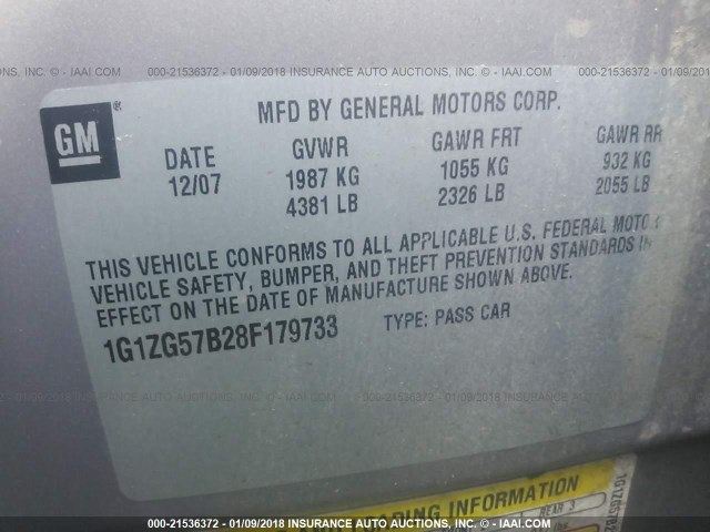 1G1ZG57B28F179733 - 2008 CHEVROLET MALIBU LS 棕色 照片 9