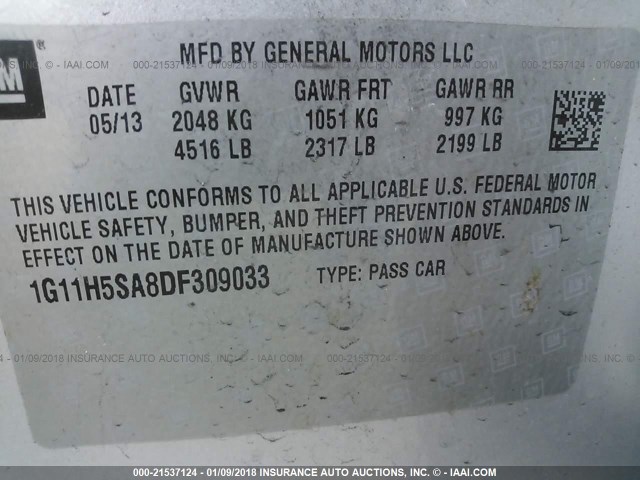 1G11H5SA8DF309033 - 2013 CHEVROLET MALIBU LTZ 银色 照片 9