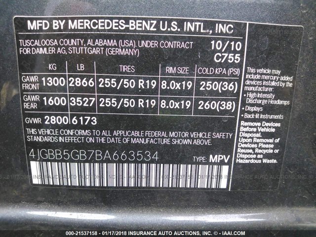 4JGBB5GB7BA663534 - 2011 MERCEDES-BENZ ML 350 GRAY photo 9