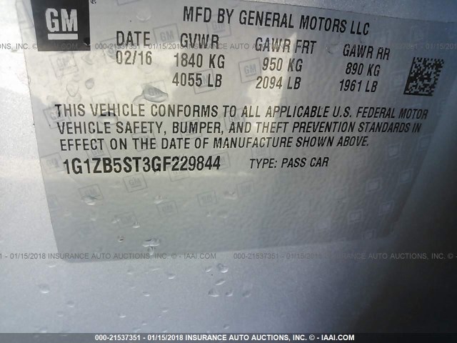 1G1ZB5ST3GF229844 - 2016 CHEVROLET MALIBU LS 银色 照片 9