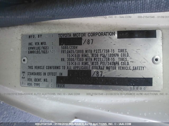 JT4RN63R0H0141667 - 1987 TOYOTA PICKUP RN63 STD WHITE photo 9