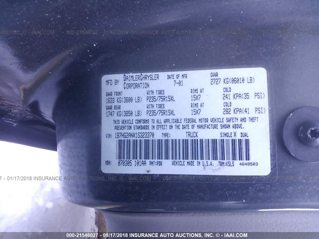 1B7HG2ANX1S323370 - 2001 DODGE DAKOTA QUAD GRAY photo 9