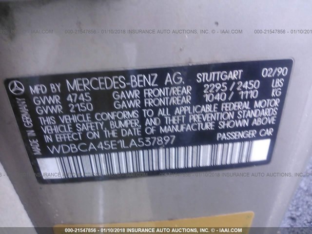 WDBCA45E1LA537897 - 1990 MERCEDES-BENZ 560 SEC GOLD photo 9