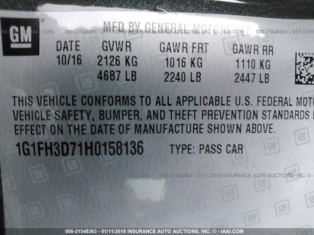 1G1FH3D71H0158136 - 2017 CHEVROLET CAMARO SS Gris foto 9