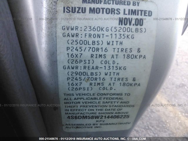 4S6DM58W214406225 - 2001 HONDA PASSPORT EX/LX 银色 照片 9