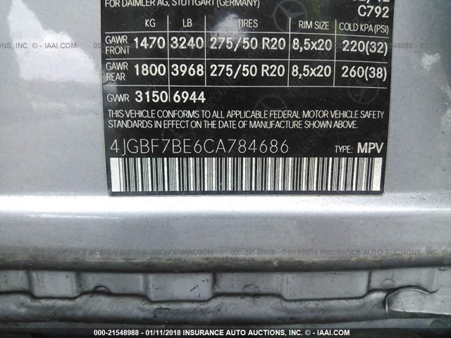 4JGBF7BE6CA784686 - 2012 MERCEDES-BENZ GL 450 4MATIC GRAY photo 9