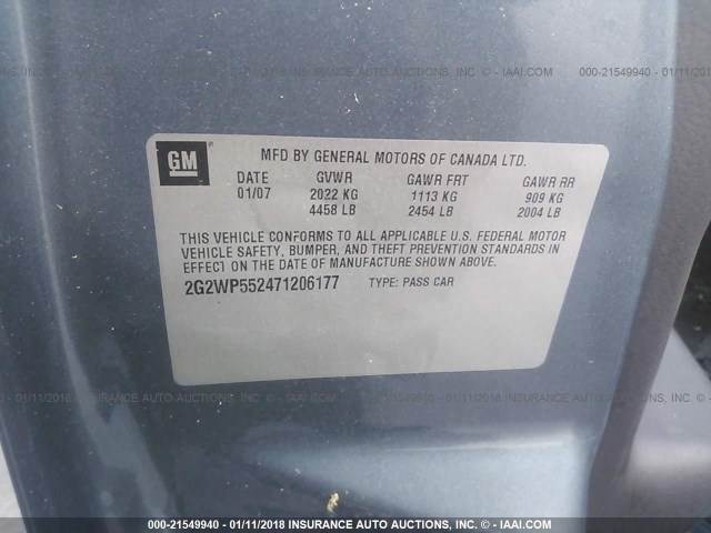 2G2WP552471206177 - 2007 PONTIAC GRAND PRIX BLUE photo 9