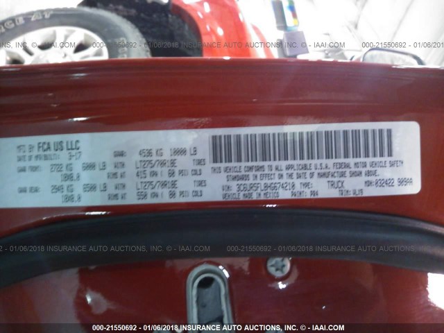 3C6UR5FL8HG674210 - 2017 RAM 2500 LARAMIE RED photo 9