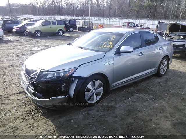 KNAGN4AD0F5091627 - 2015 KIA OPTIMA HYBRID SILVER photo 2