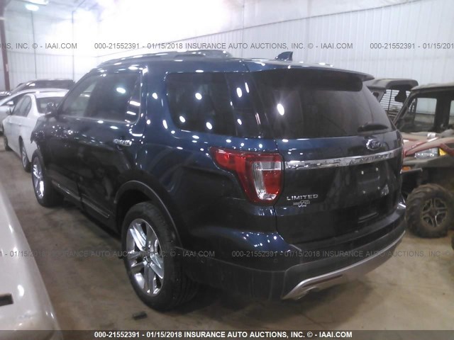1FM5K8F86HGA93648 - 2017 FORD EXPLORER LIMITED ლურჯი ფოტო 3