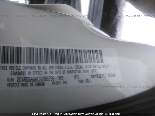 2C4RDGAG0CR288290 - 2012 DODGE RAM VAN WHITE photo 9