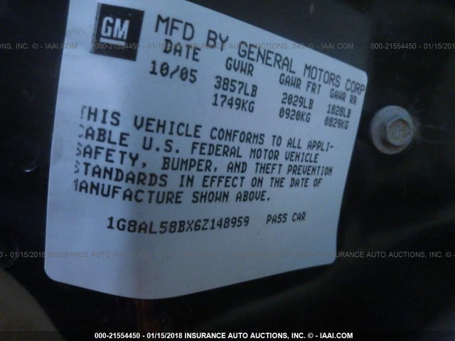 1G8AL58BX6Z148959 - 2006 SATURN ION LEVEL 3 BLACK photo 9
