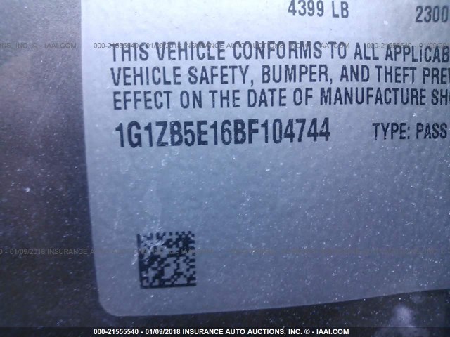 1G1ZB5E16BF104744 - 2011 CHEVROLET MALIBU LS 灰色 照片 9