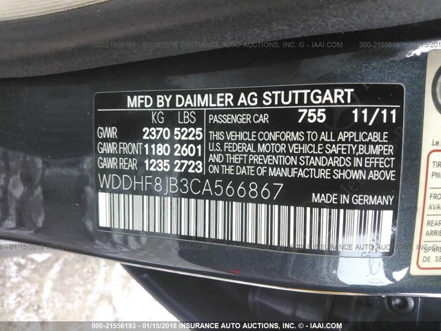 WDDHF8JB3CA566867 - 2012 MERCEDES-BENZ E 350 4MATIC GRAY photo 9