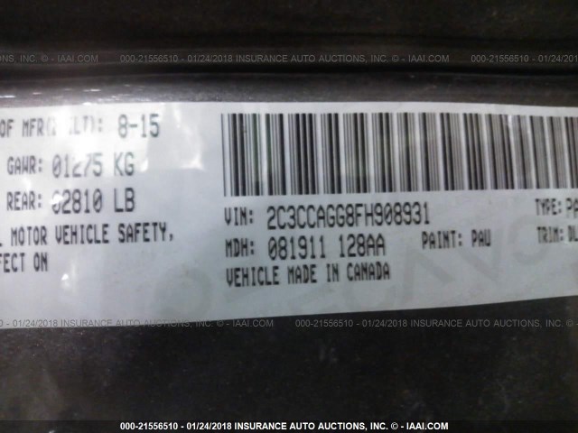 2C3CCAGG8FH908931 - 2015 CHRYSLER 300 S GRAY photo 9