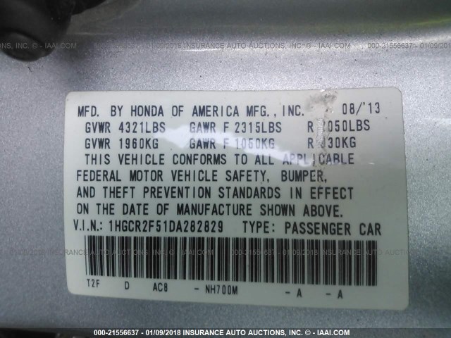 1HGCR2F51DA282829 - 2013 HONDA ACCORD SPORT SILVER photo 9