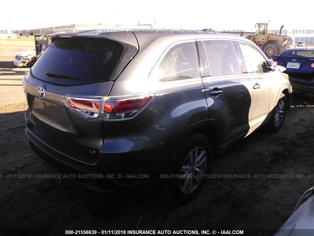 5TDZKRFH7FS058227 - 2015 TOYOTA HIGHLANDER LE/LE PLUS GRAY photo 4