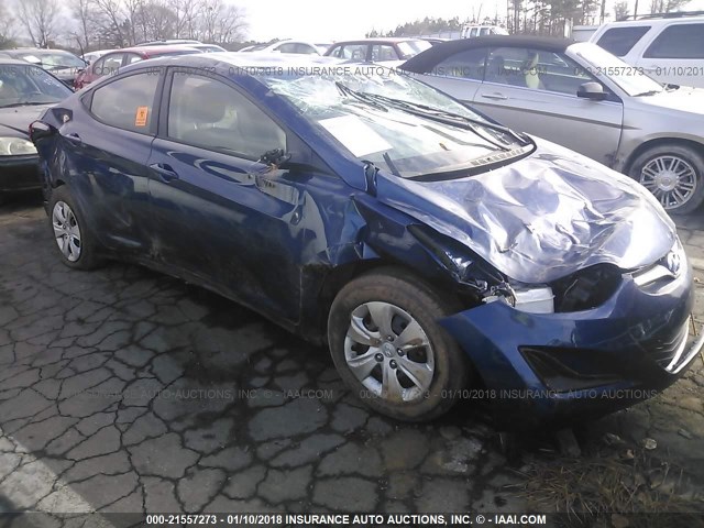 5NPDH4AE6GH758580 - 2016 HYUNDAI ELANTRA SE/SPORT/LIMITED BLUE photo 1