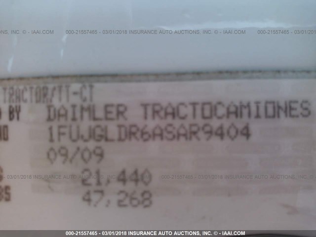 1FUJGLDR6ASAR9404 - 2010 FREIGHTLINER CASCADIA 125  WHITE photo 10