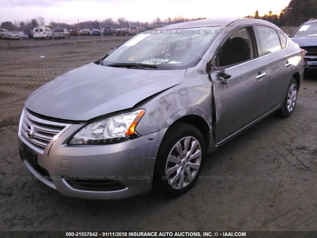 3N1AB7AP0EY220967 - 2014 NISSAN SENTRA S/SV/SR/SL SILVER photo 2