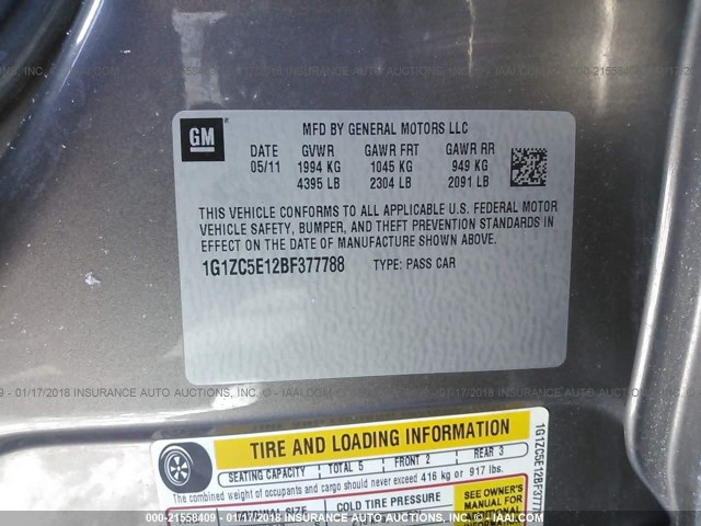 1G1ZC5E12BF377788 - 2011 CHEVROLET MALIBU 1LT 棕色 照片 9