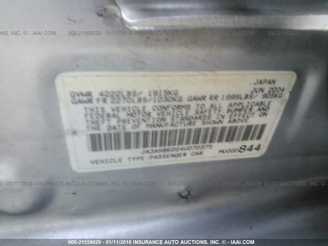 JA3AH86D24U070375 - 2004 MITSUBISHI LANCER EVOLUTION SILVER photo 9