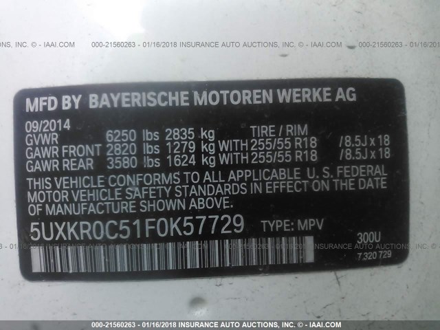 5UXKR0C51F0K57729 - 2015 BMW X5 XDRIVE35I WHITE photo 9