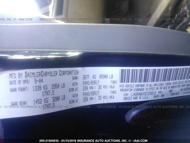 1J4GR48KX5C538819 - 2005 JEEP GRAND CHEROKEE LAREDO/COLUMBIA/FREEDOM 蓝色 照片 9