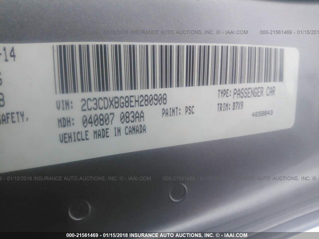 2C3CDXBG8EH280908 - 2014 DODGE CHARGER SE SILVER photo 9