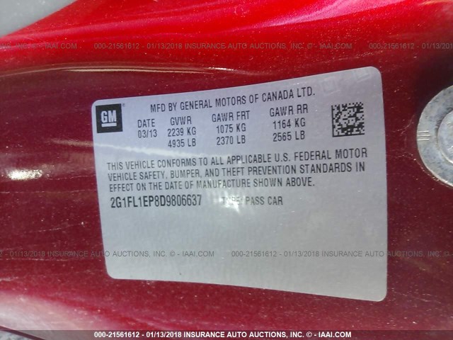 2G1FL1EP8D9806637 - 2013 CHEVROLET CAMARO ZL1 RED photo 9