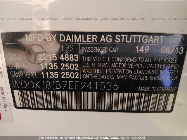 WDDKJ8JB7EF241536 - 2014 MERCEDES-BENZ E 350 4MATIC WHITE photo 9