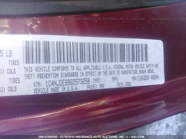 1C4NJDEB9GD573258 - 2016 JEEP COMPASS LATITUDE 红色 照片 9