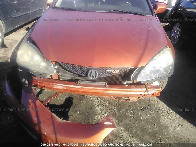 JH4DC530X6S016378 - 2006 ACURA RSX TYPE-S ORANGE photo 6