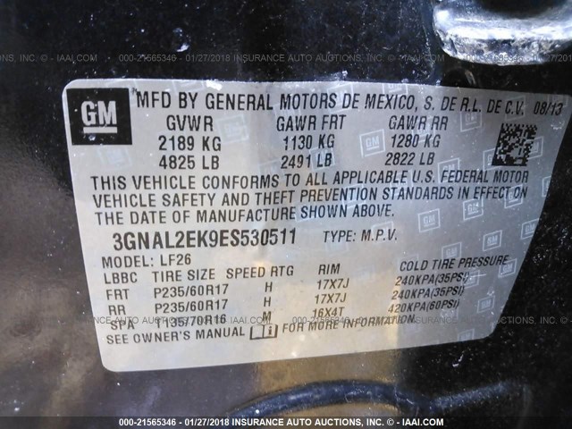 3GNAL2EK9ES530511 - 2014 CHEVROLET CAPTIVA LS 蓝色 照片 9