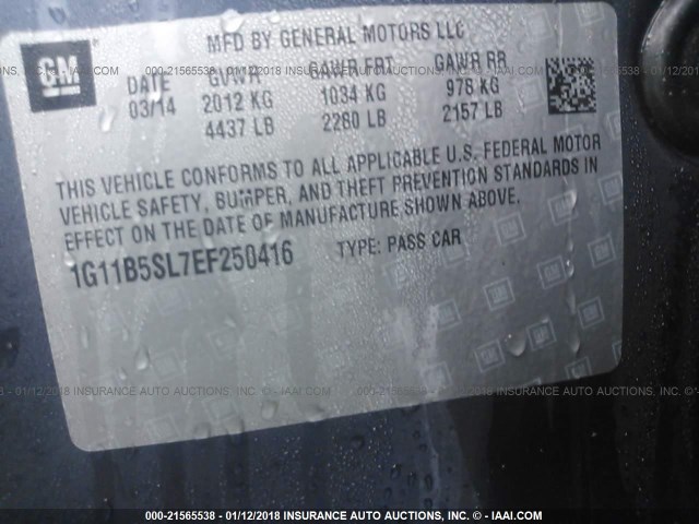 1G11B5SL7EF250416 - 2014 CHEVROLET MALIBU LS Mavi foto 9