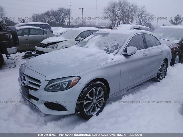 55SWF4KBXFU001194 - 2015 MERCEDES-BENZ C 300 4MATIC SILVER photo 2