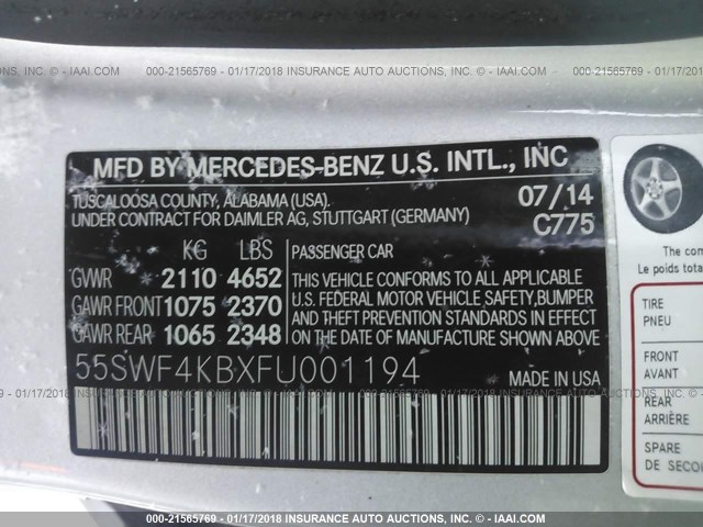 55SWF4KBXFU001194 - 2015 MERCEDES-BENZ C 300 4MATIC SILVER photo 9