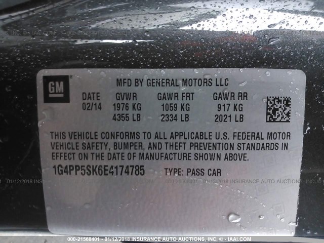 1G4PP5SK6E4174785 - 2014 BUICK VERANO GRAY photo 9